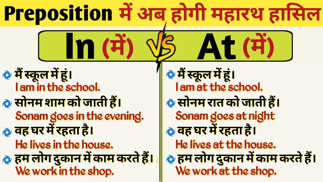 In and At के बीच अंतर क्या है? | All Uses of In & At in English Grammar | English Speaking Practice