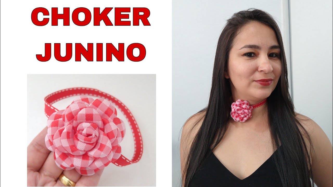 Choker Junino de fita com flor Boleada super tendência 2023 @kakaMagalhaesLacos  #lacos #artesanato