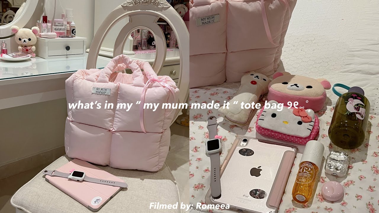 what’s in my “ my mum made it “ pink tote bag🎀🌸୨୧⑅˚₊
