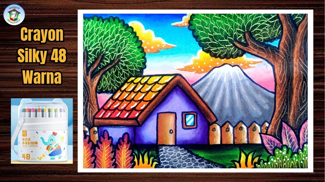 Menggambar Pemandangan Rumah dan Gunung yang Bagus dengan Silky Crayon