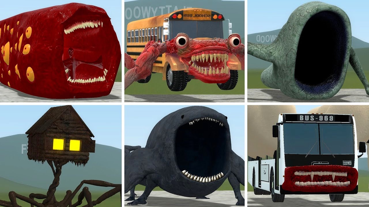 OLD AND NEW UPDATE: TRAIN EATER, THE BLOOP, CAR EATER, BUS EATER BUILDING, HOUSE HEAD IN GMOD !!
