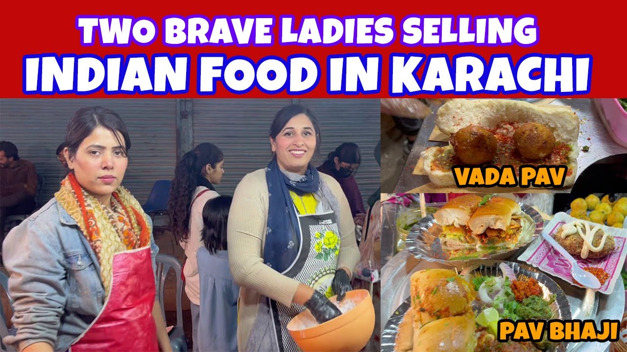 Two Ladies Selling Indian Food At Hussainabad Food Street | Pav Bhaji | Vada Pav | Mumbai Pav Bhaji