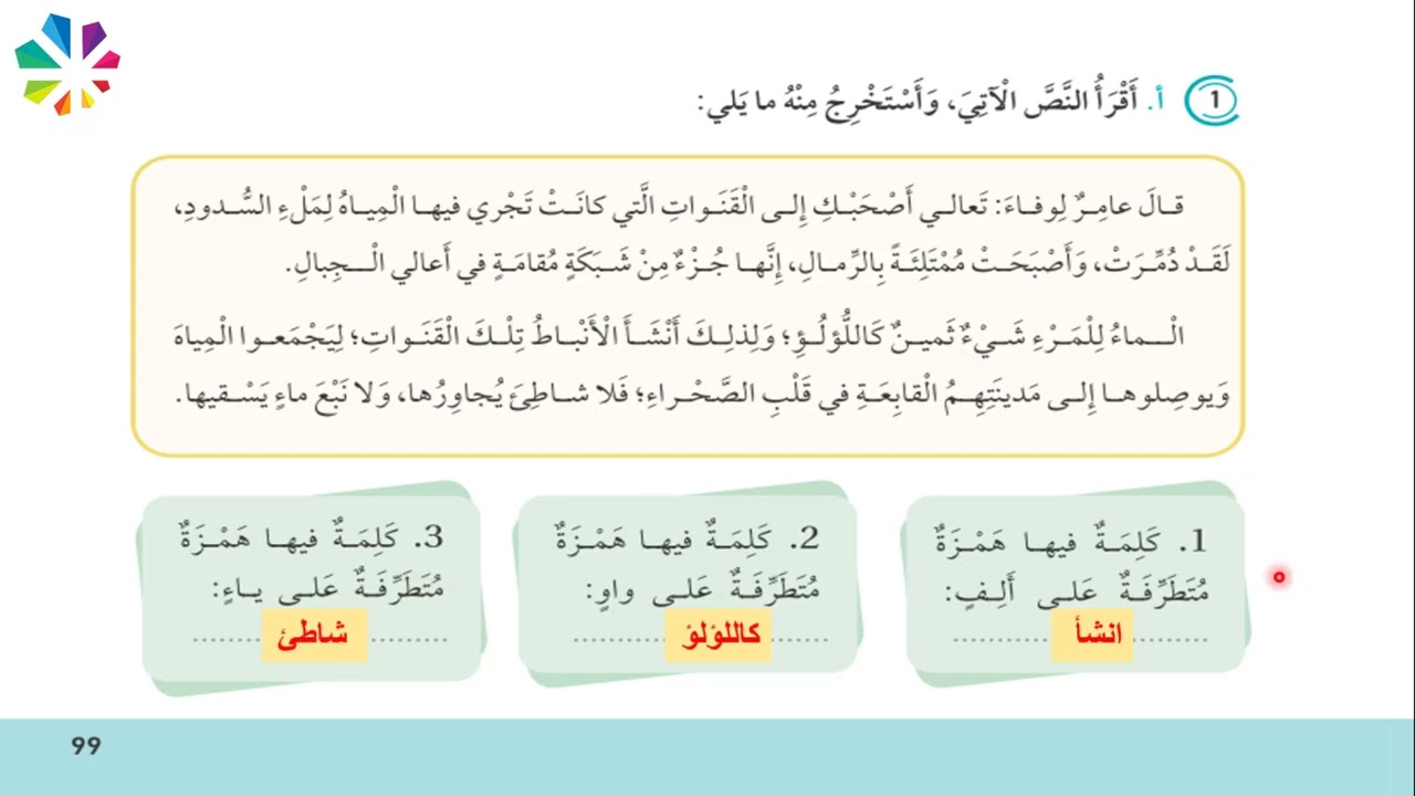 الصف الخامس/ الهمزة المتطرفة /الوحدة التاسعةالدرس الرابع/ الفصل الثاني/ منهاج جديد/مجدولين الحريري