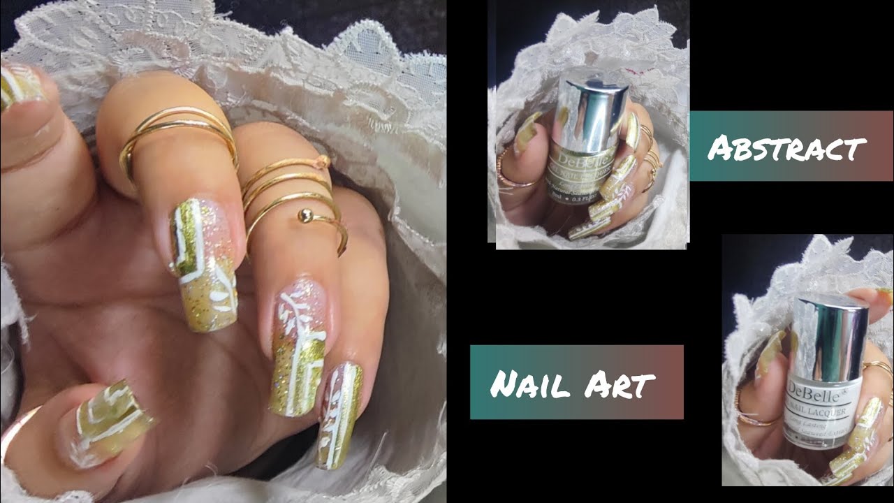 Abstract Nail Art | Stunning Golden and white Abstract Nail Art at home | Easy Abstract Nail Art 