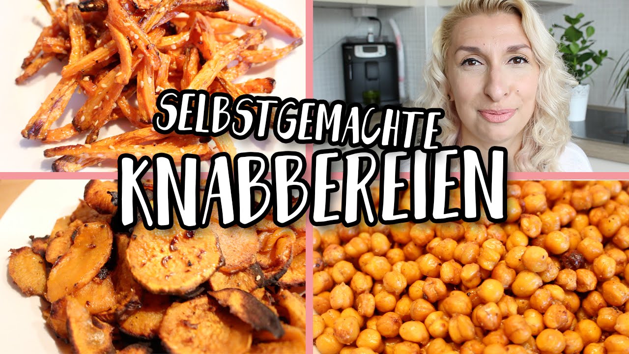 3 Gesunde & Selbstgemachte KNABBEREIEN | Kichererbsen &bull; Karotten Sticks &bull; S&uuml;&szlig;kartoffel Chips