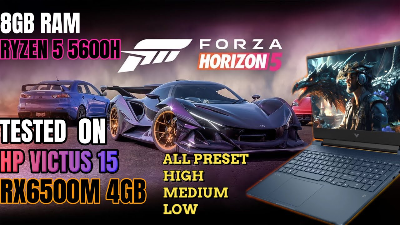 HP VICTUS 15 Forza Horizon 5 Benchmark Test | Ryaen 5 5600H + RX6500M | 8GB RAM | 4GB VRAM |