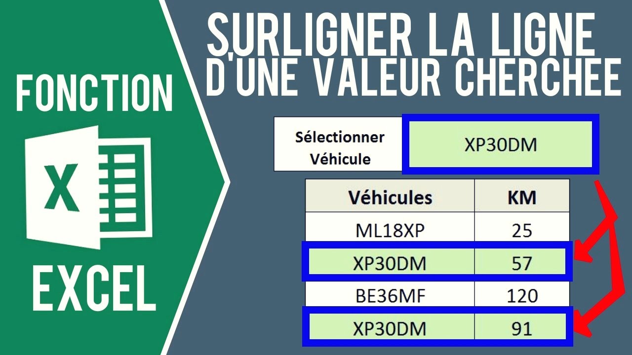 EXCEL - SURLIGNER LA LIGNE DE LA VALEUR CHERCHÉE (Dans une liste déroulante)