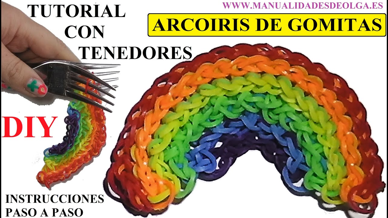 COMO HACER UN ARCOIRIS DE GOMITAS SIN TELAR, CON DOS TENEDORES, SIN RAINBOW LOOM