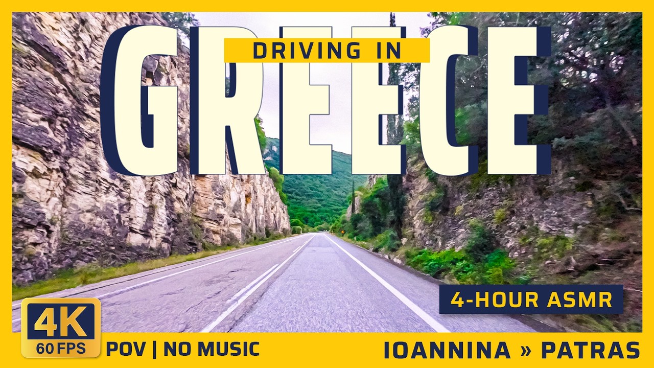 Scenic drive from Ioannina to Patras, Greece, 3 camera recording, 4K, original ambiental soundtrack