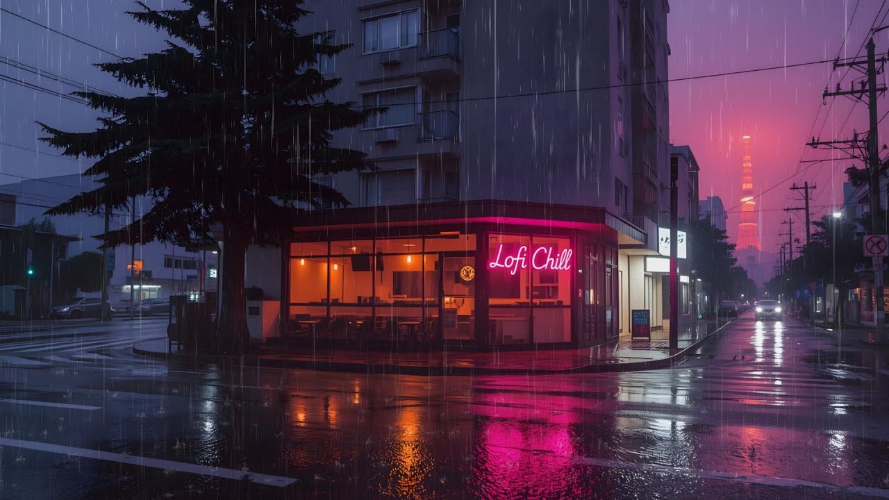 Falling Snow & Soft Rain at Night ❄️🌧️ | Cozy Anime Cafe Lofi for Relax & Study