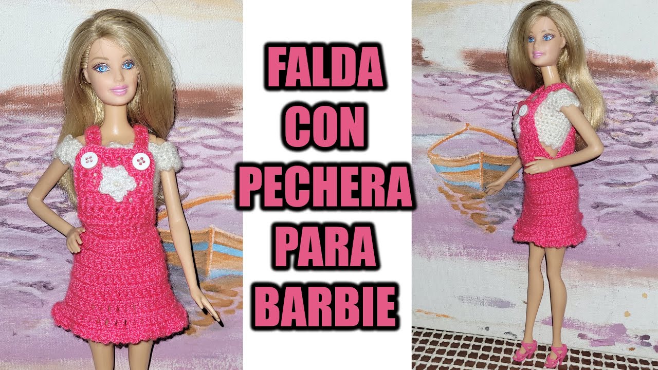 FALDA  CON PECHERA TEJIDO A CROCHET PARA MUÑECA BARBIE