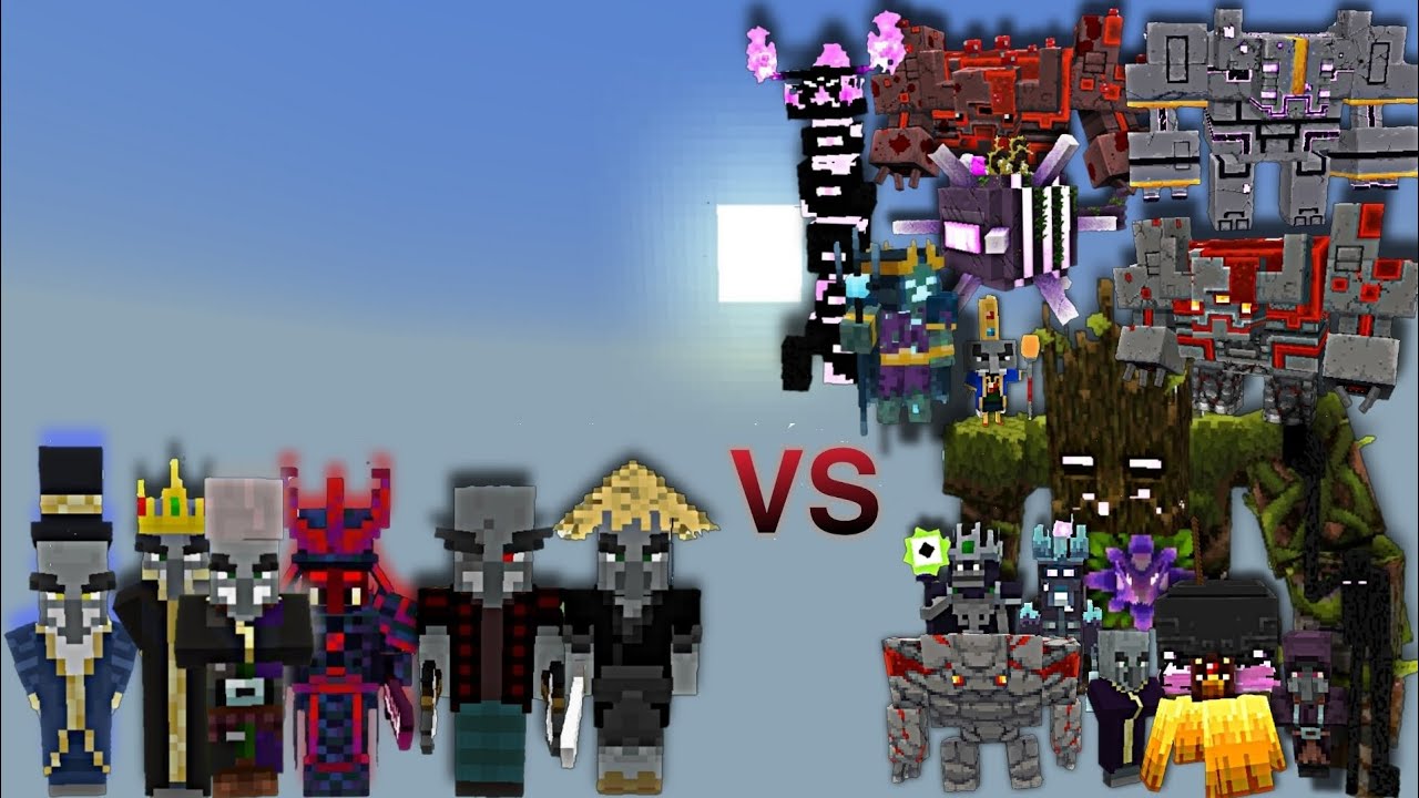 Microwave Illagers, Gashlit and Magispeller vs MC Dungeons Mini Bosses and Bosses | Mob Battle