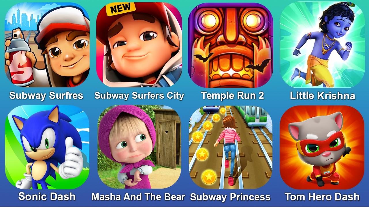Subway Surfers,Subway Surfers City,Temple Run 2,Little Krishna,Sonic Dash,Masha And The Bear,Subway