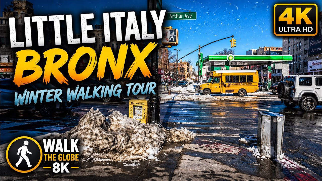 Little Italy Bronx - Walking The Globe 4K - Winter NYC Walking Tour