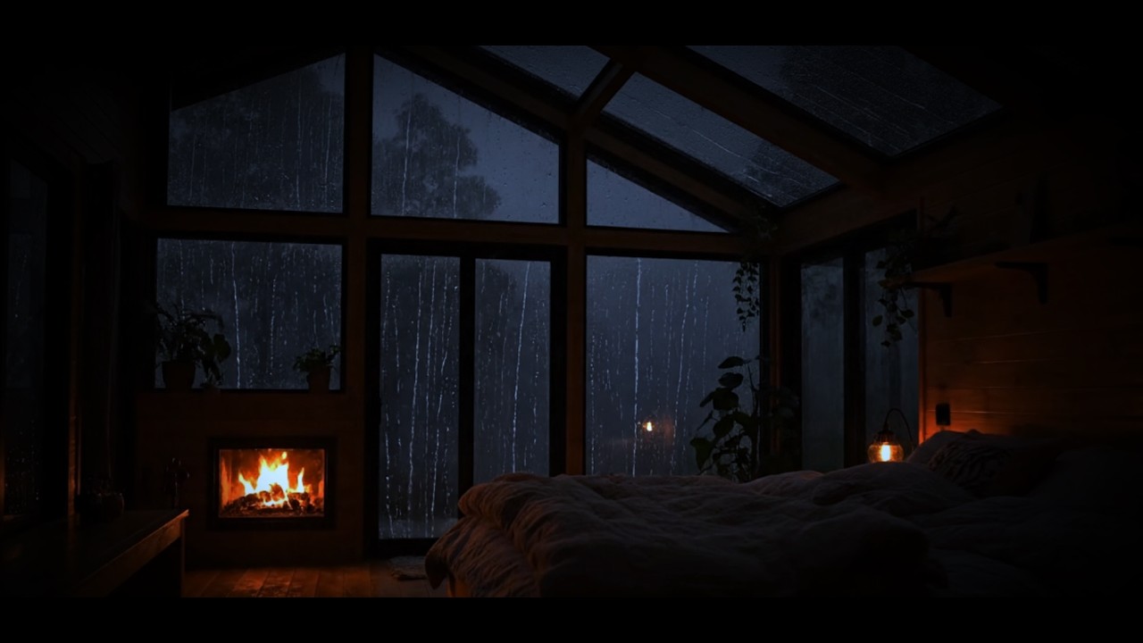 Dark Rain Sounds in a Log Cabin Bedroom | 8 Hours for Deep Sleep