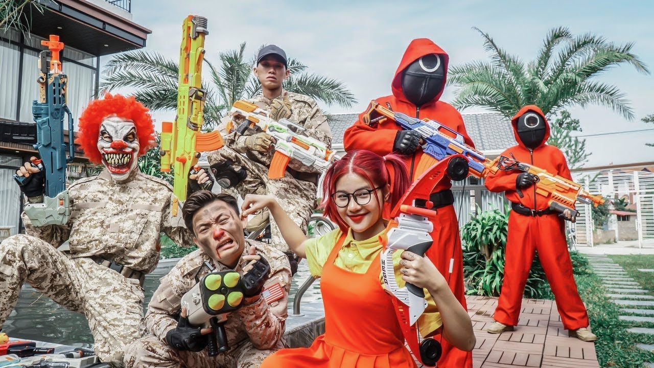 Mask Nerf War : Doll Girl Nerf Guns Fight Dangerous Criminal XICMAN Mask War Of Intrigue!