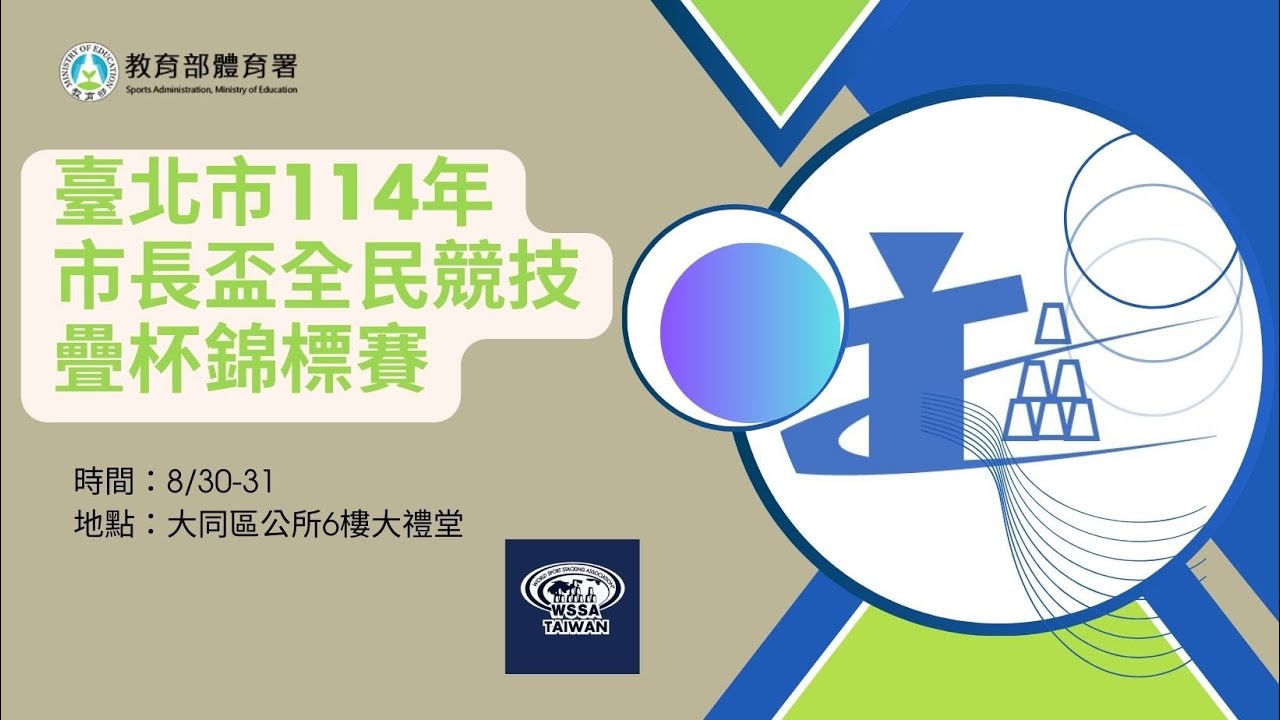 【臺北市114年市長盃全民競技疊杯錦標賽】LIVE》8/30(六)09:00