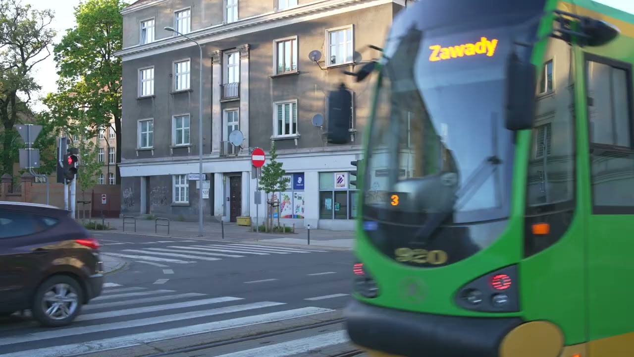 Poland, Poznań, tram 5 ride from Górczyn PKM to Park Wilsona