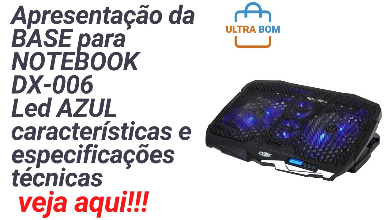 Base para notebook com 4 COOLERS, controladora de velocidade e HUB USB LED VERDE - DX-006