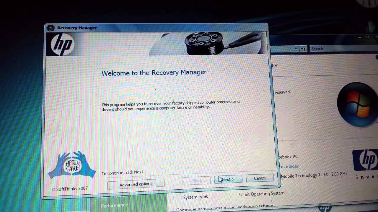 Восстановление заводских настроек HP Pavilion dv9705ea Windows VISTA Recovery Manager