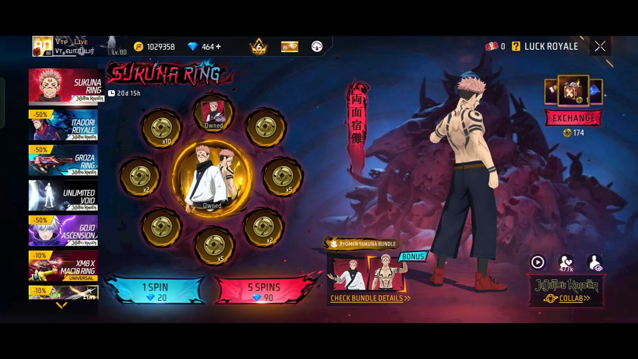 My Sukuna Ring Event 😱 Only 1300 Diamond 💎 VTP LIVE ✨ Free fire Max 🥱