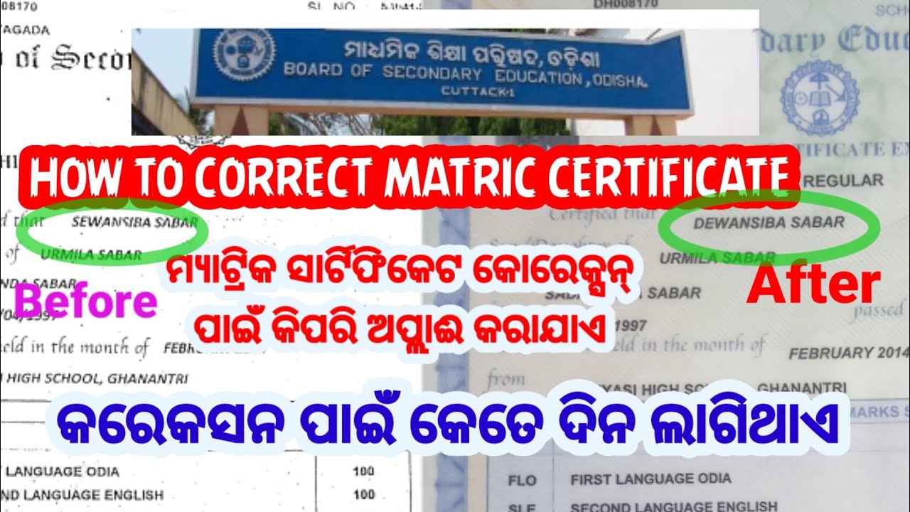 HOW TO CORECT MATRIC CERTIFICATE | CORRECTION OF MATRIC CERTIFICATE (BSEODISHA)