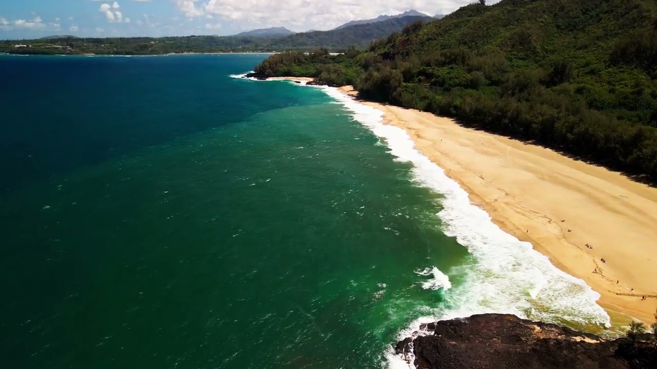 Kauai Scenery! Flying by Hanalei bay and scenic beaches of the north shore. 4k Hawaii  relaxation
