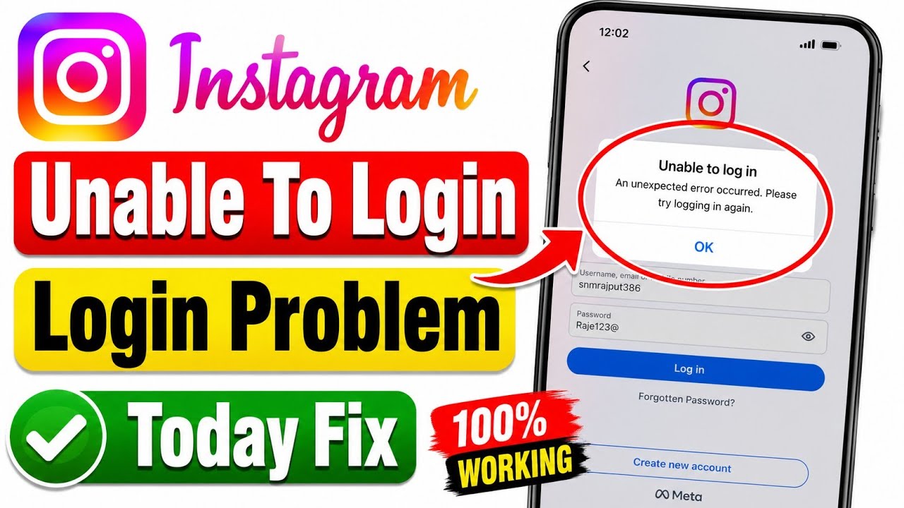 Instagram Unable to login an unexpected error occurred. Please try again Today 2026