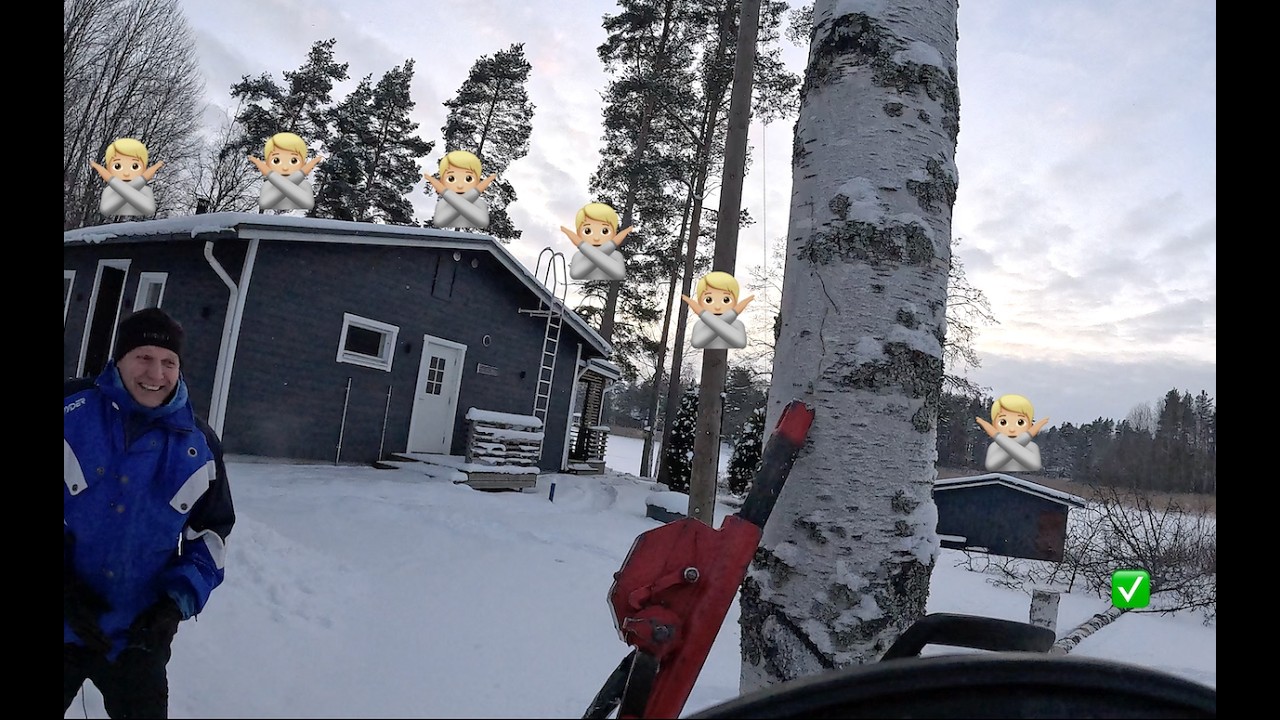 Vielä isäntää hymyilyttää, mutta näinköhän hymy hyytyy? Husqvarna 550 xp.
