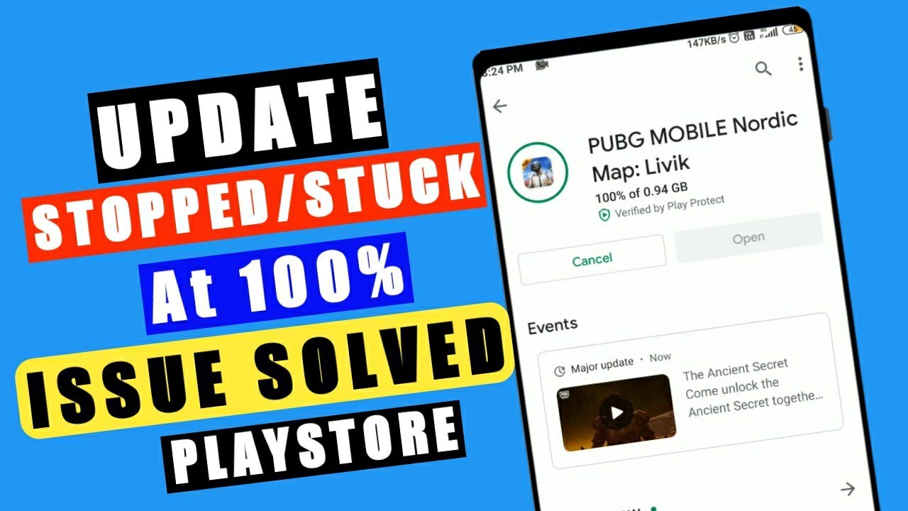 Pubg update stopped at 100% issue |download stopped at 100% -2023 #playstoreissue