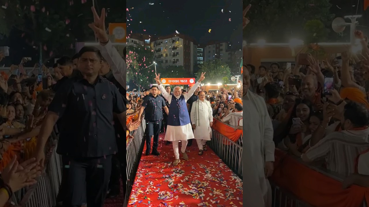 PM Modi receives a rousing welcome at BJP headquarters in New Delhi | #shorts