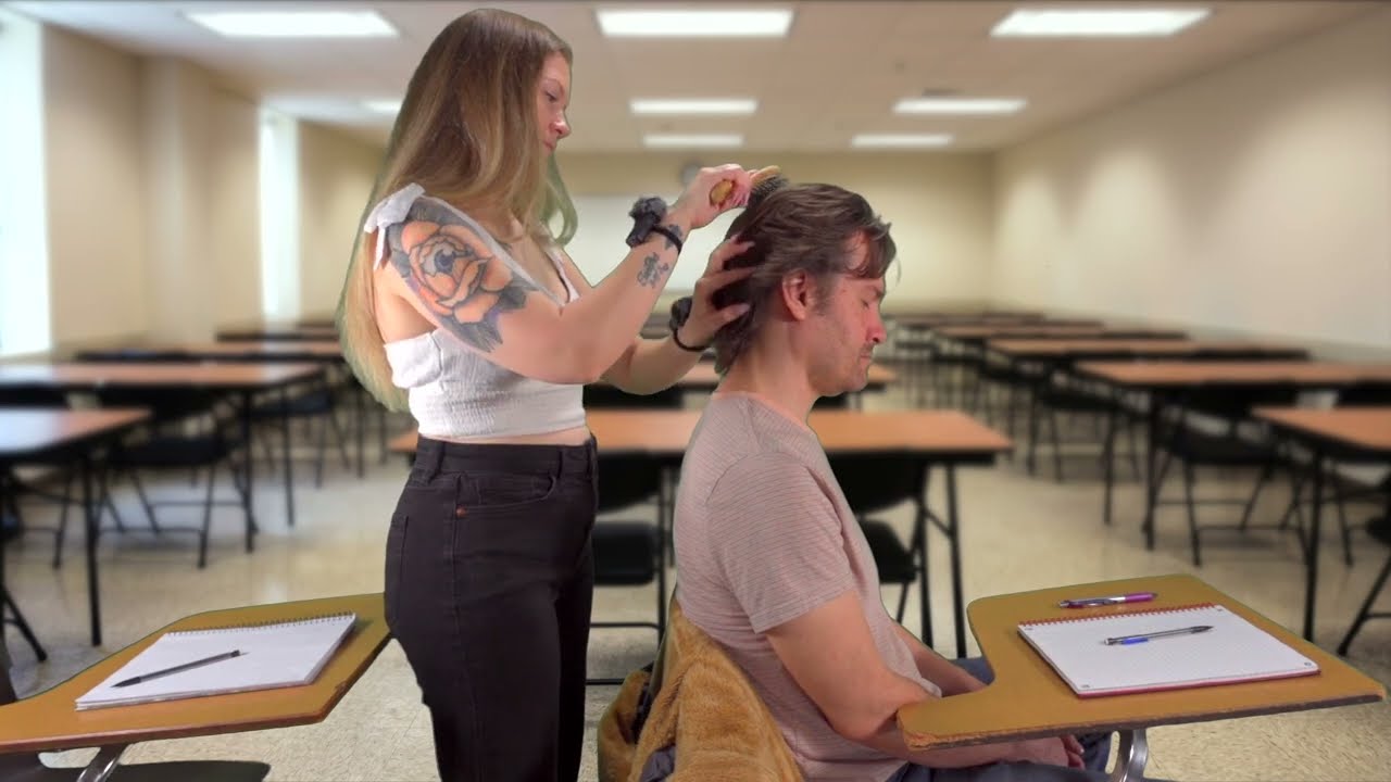 ASMR Boyfriend Falls Asleep While She Plays With His Hair & Coat | No Talking