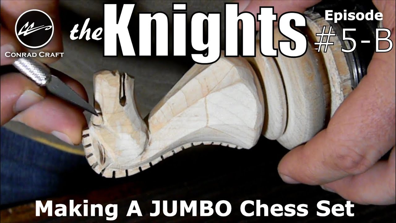 Making a Giant Chess Set episode 5B knights. Carving the details. Conrad Craft