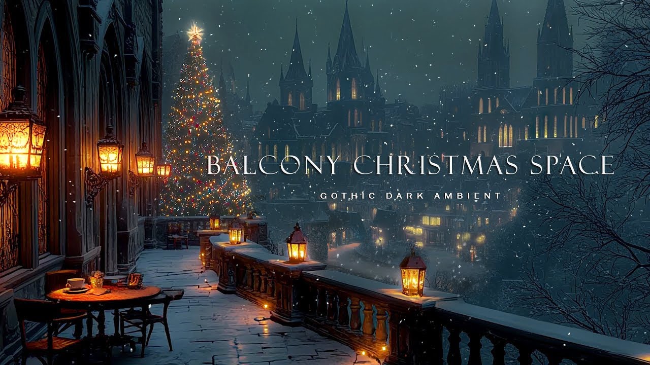 Snowfall Over the Quiet Christmas Terrace | Dark Academia Winter Atmosphere & Soft Holiday Piano