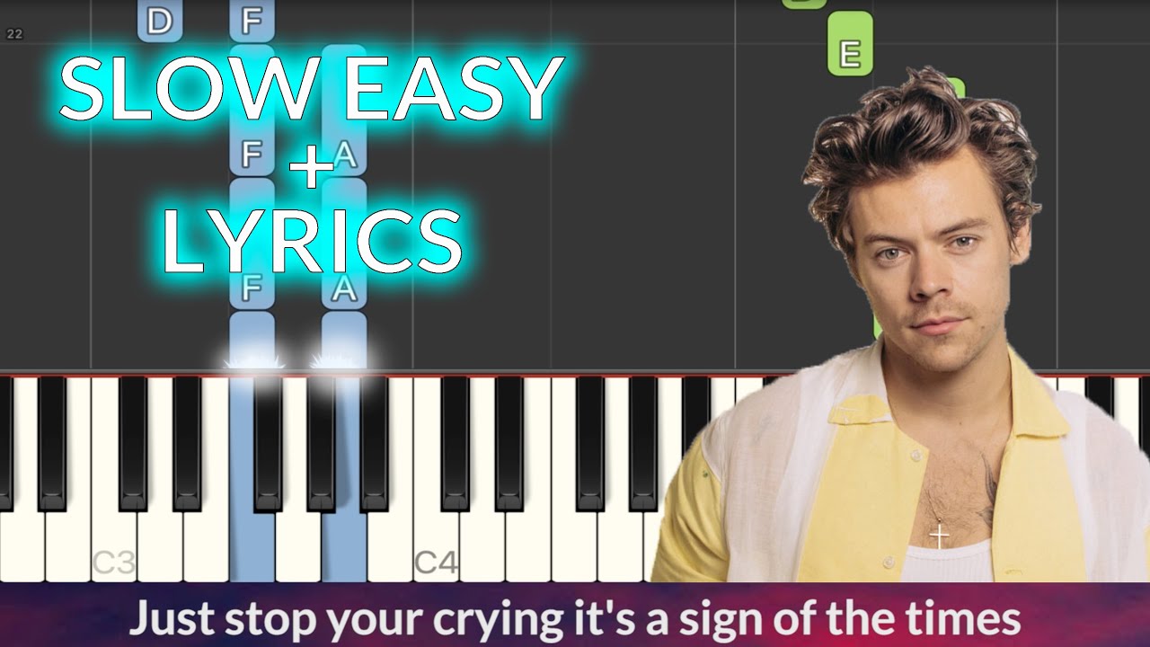 Harry Styles - Sign of the Times SLOW EASY Piano Tutorial + LYRICS
