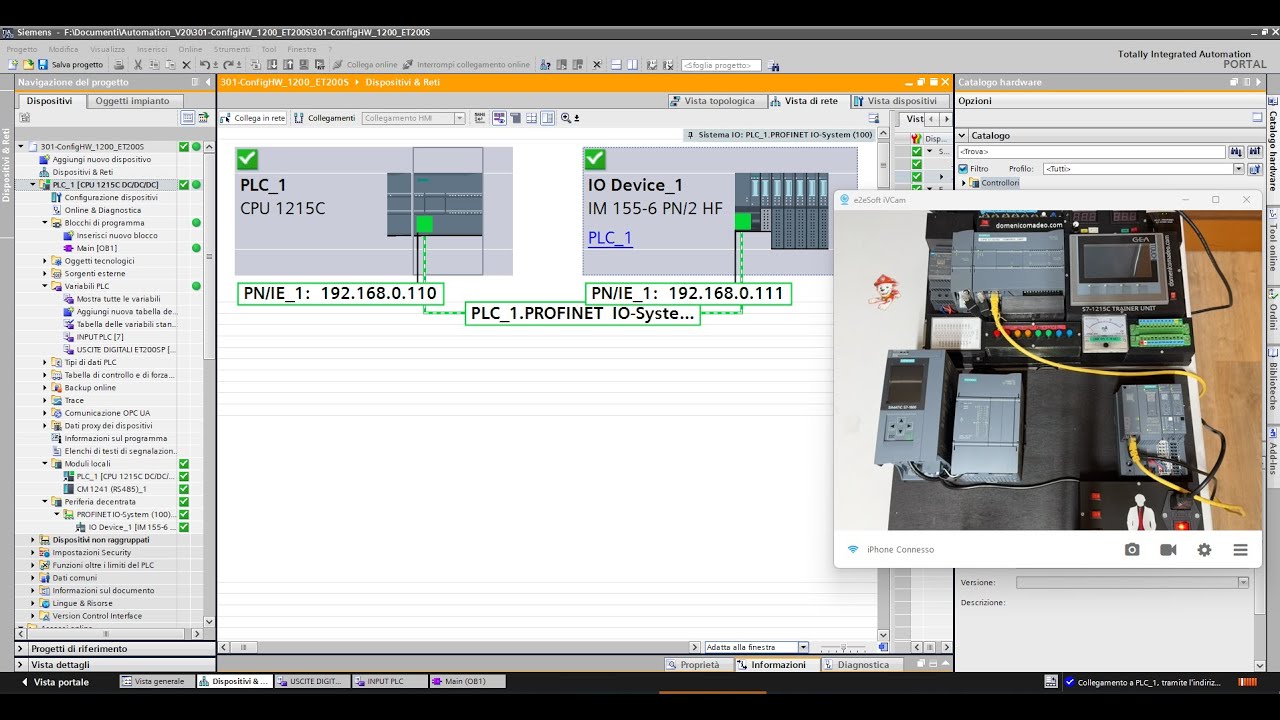 TUTORIAL - Config hardware periferie ET200SP con PLC S7 1200 e test online comunicazione IO Device