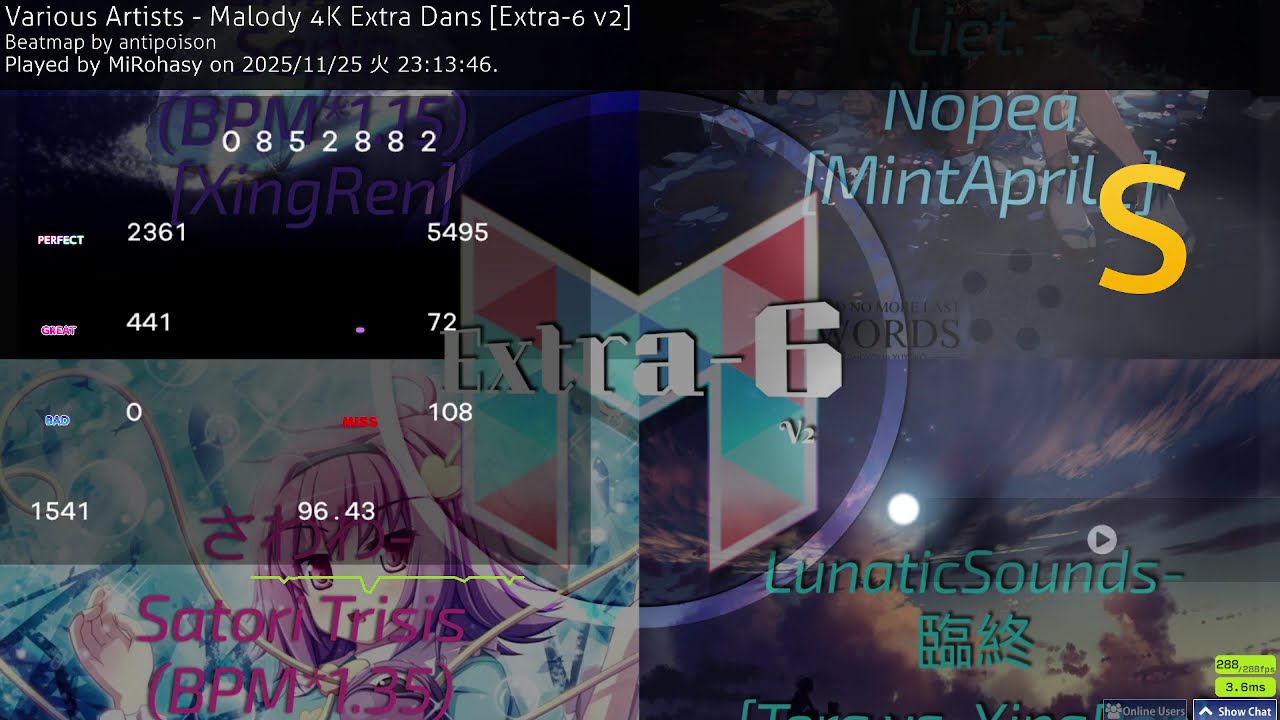 Malody 4K Extra Dan Extra-6 v2 96.43% clear!