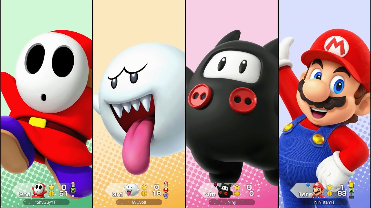 Super Mario Party Jamboree - Mario vs Shy Guy vs Boo vs Ninji - King Bowser's Keep
