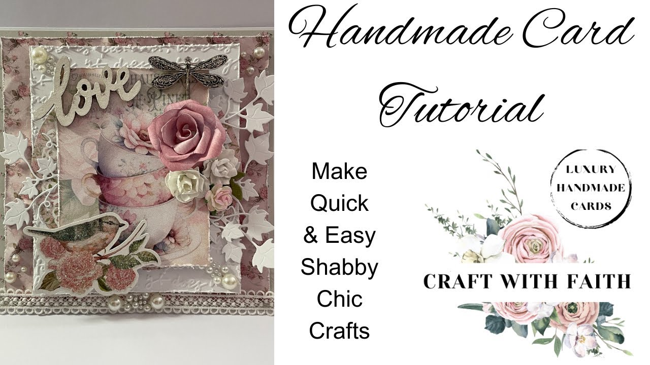 Make in 6 minutes: Shabby chic handmade card tutorial - Pink Teacups & Dragonfly