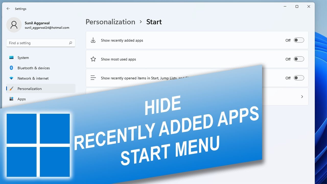 How to Hide Recently Added Apps on Start Menu in Windows