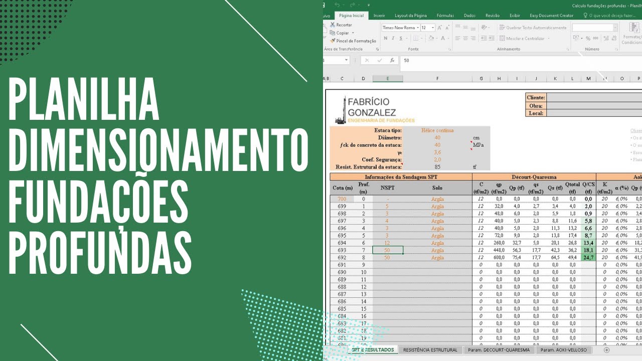 PLANILHA DIMENSIONAMENTO FUNDAÇÕES PROFUNDAS