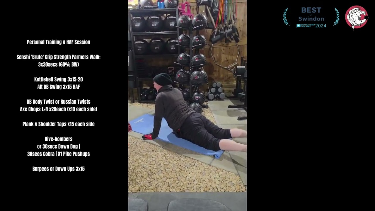 KB Swing 3x15-20 & 30secs Down Dog | 30secs Cobra | x1 Bench Pike Pushups & Down Ups 3x15