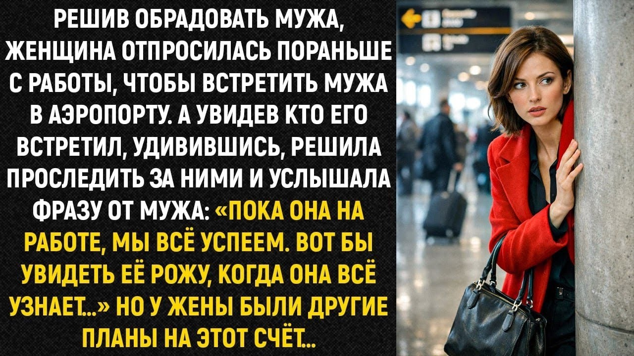 Решив обрадовать мужа, женщина отпросилась пораньше с работы , чтобы встретить мужа в аэропорту