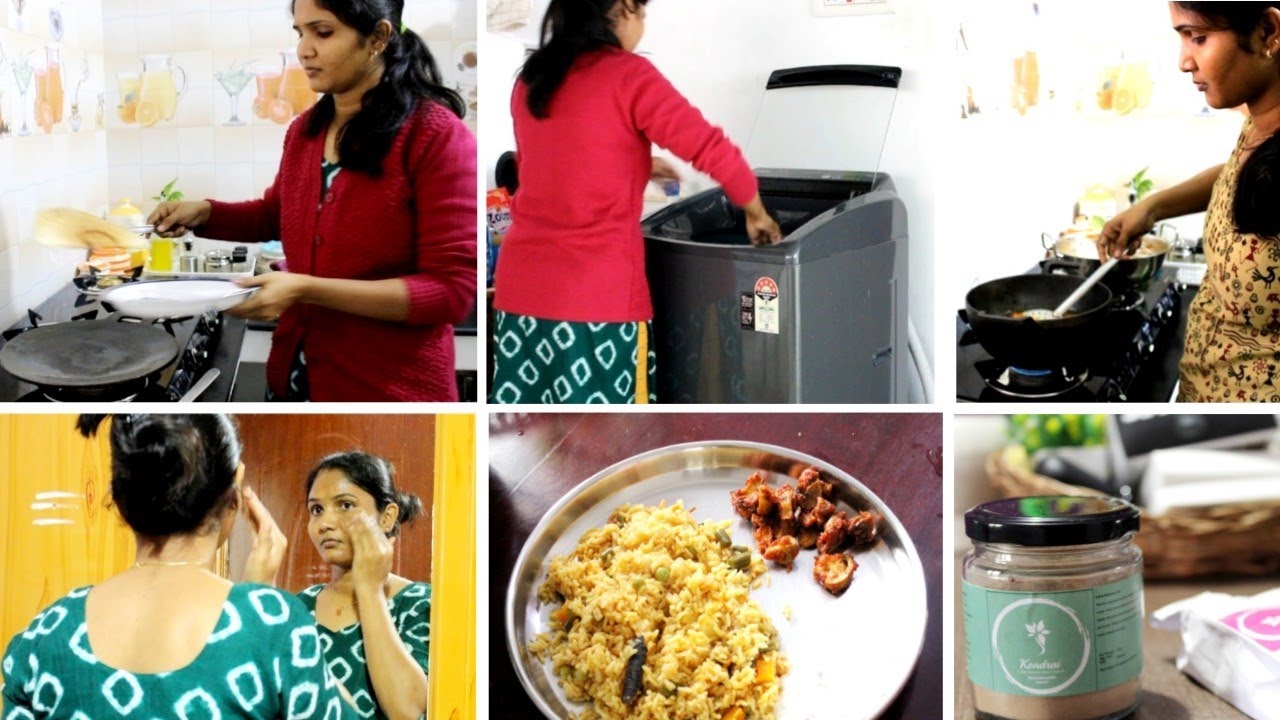 🌞காலை முதல் மாலை வரை  வேலைகள் | daily household chores  | vegetable briyani | mushroom 65