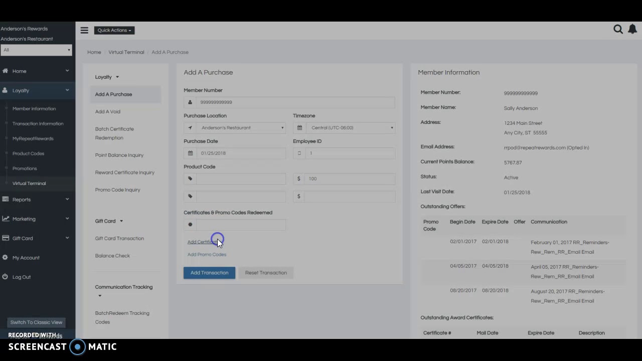 How to use loyalty virtual terminal