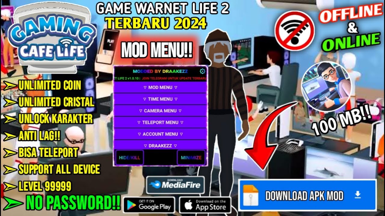 BARU!! WARNET LIFE 2 MOD MENU UNLIMITED MONEY DAN KRISTAL😱 NO PASSWORD LINK MEDIAFIRE..