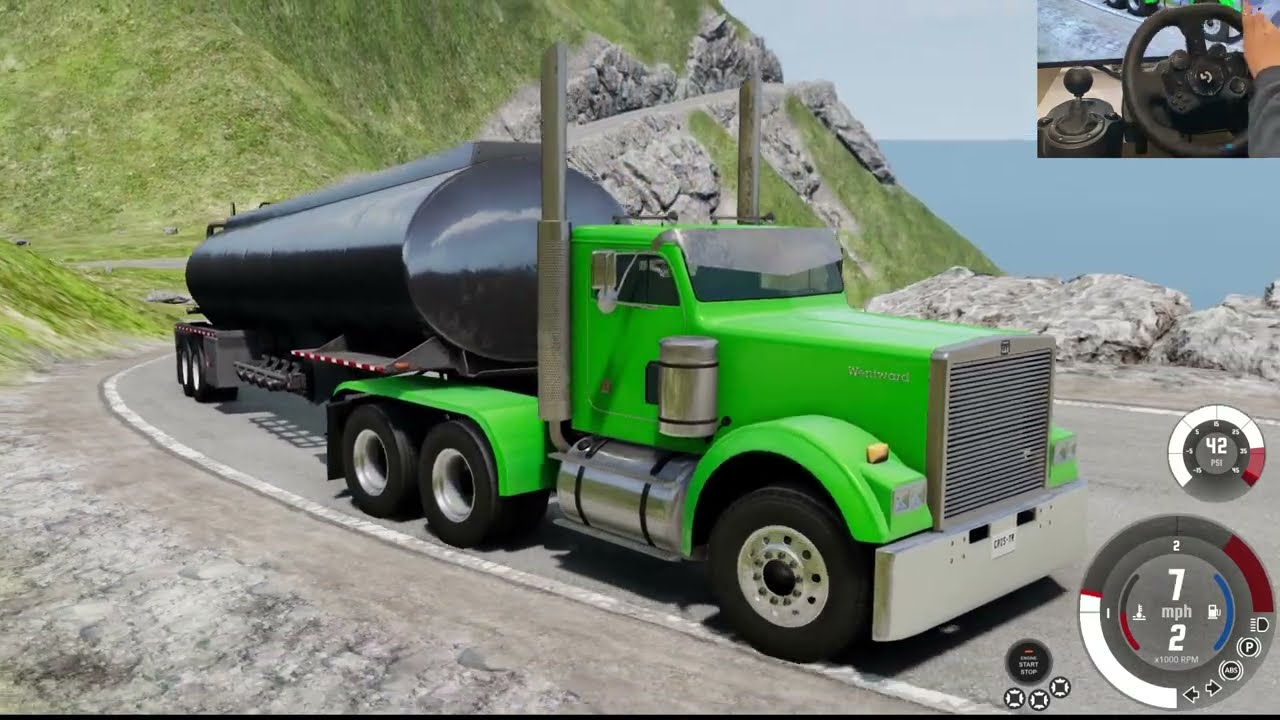 BeamNG Drive - Wentward Hot Rod Semi Truck Transporting Diesel Down Hill