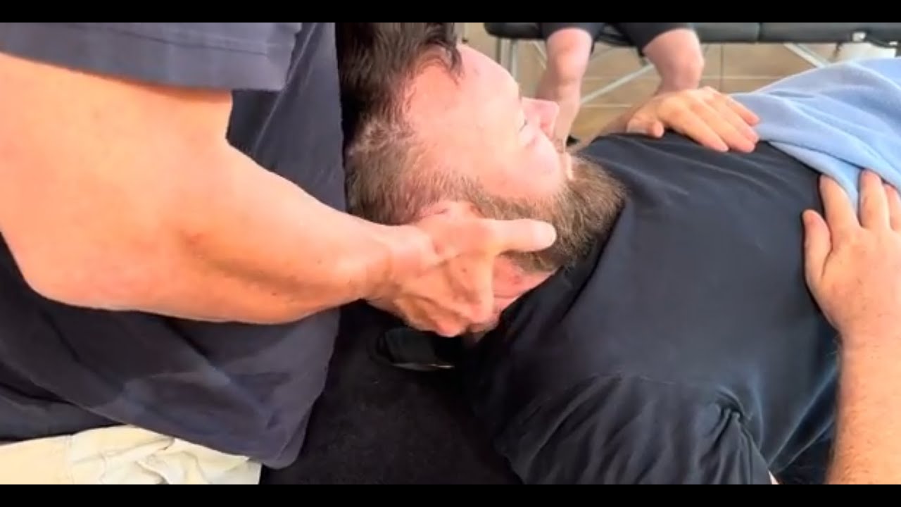 Deep neck massage. Brandon Raynor massaging Dave Taylor in London. Head, face and jaw massage Part 8
