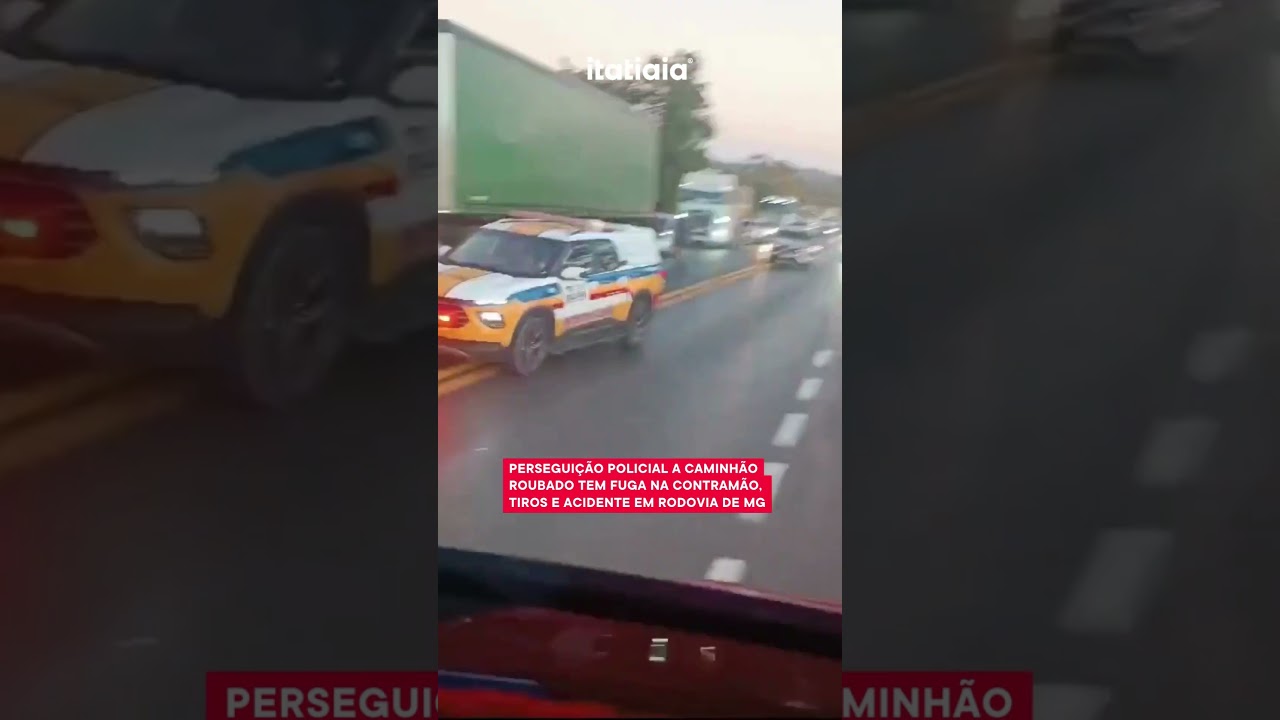 PERSEGUI&Ccedil;&Atilde;O POLICIAL A CAMINH&Atilde;O ROUBADO TEM FUGA NA CONTRAM&Atilde;O, TIROS E ACIDENTE EM RODOVIA DE MG