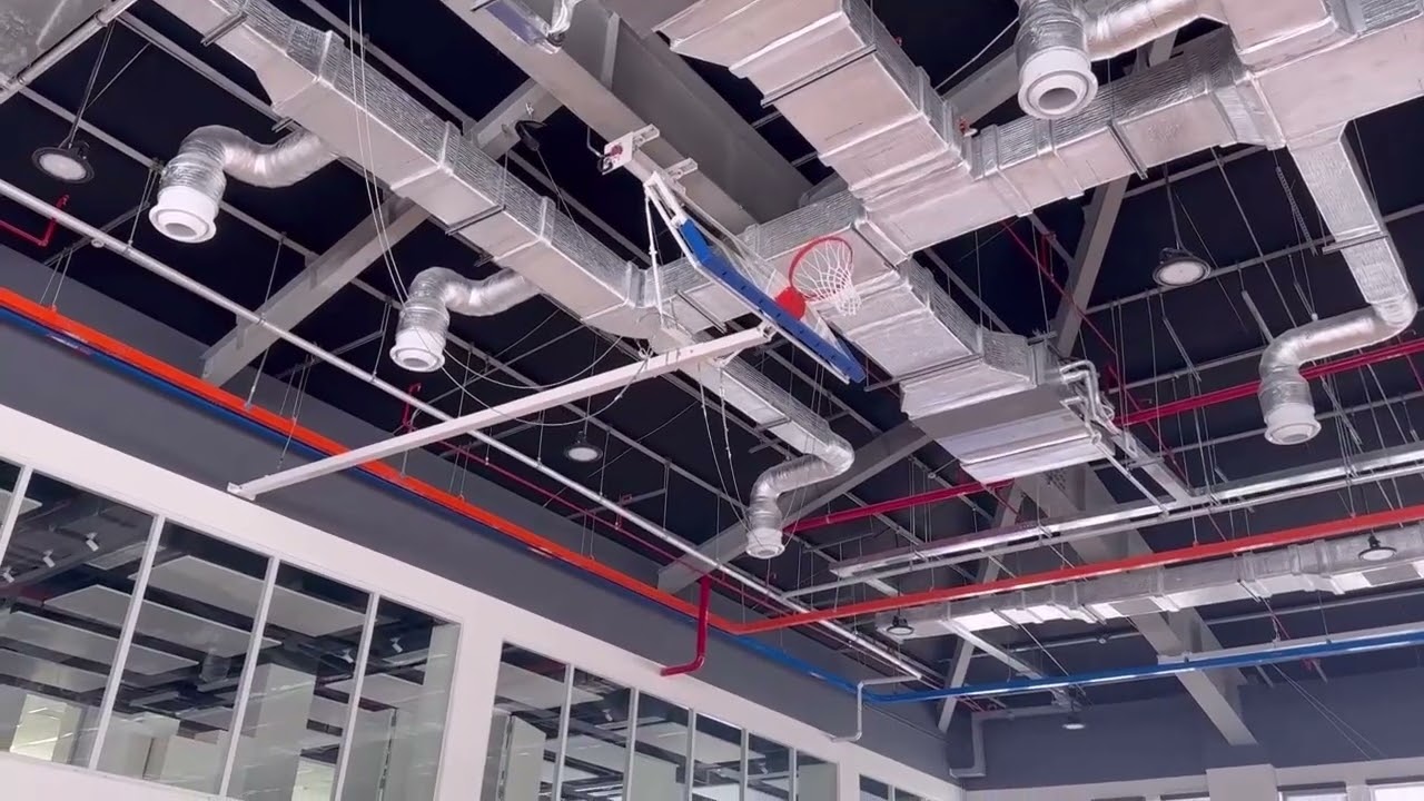 FIBA-certified 5x5 basketball backstop Level 2 | Ceiling suspended | Adjustable height | S14751